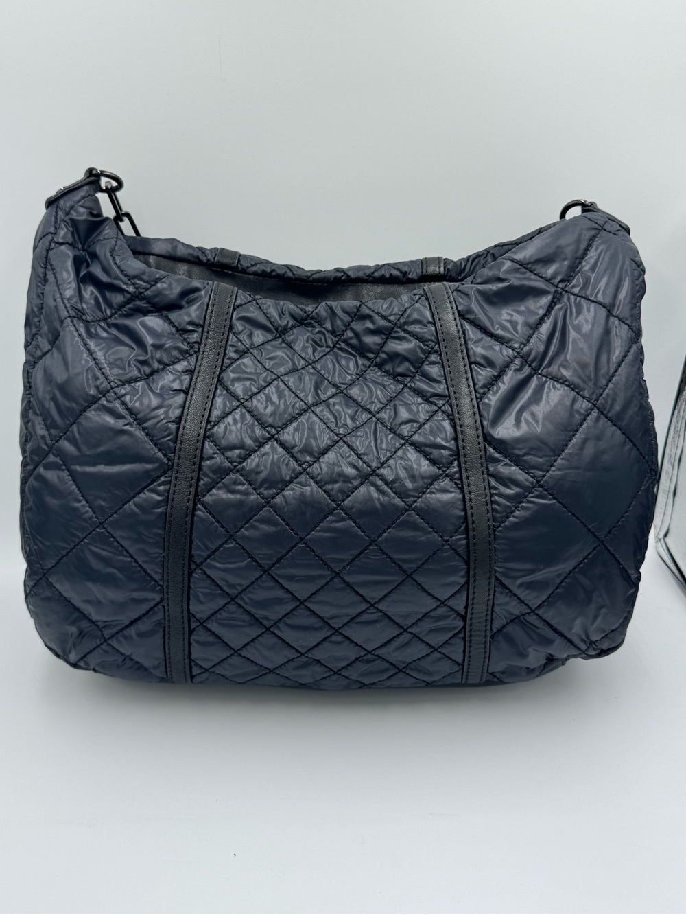 Tory Burch Quilted Black Nylon Shoulder Hobo with Leather Trim & Chain Strap - Picture 8 of 13